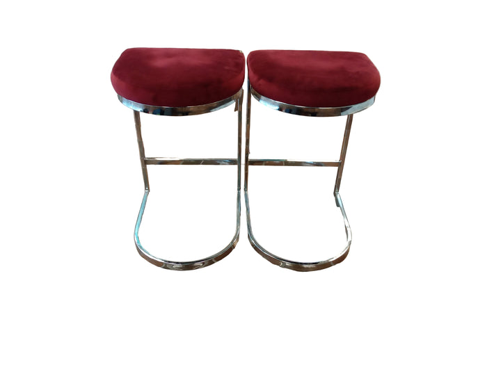 Pair of Red Velvet Bar Stool