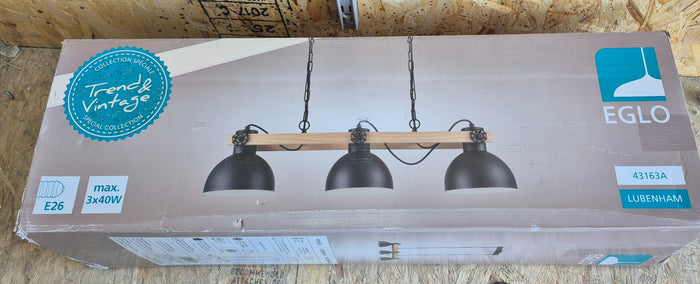 Lubenham Pendant Light 3L, Wood & Black Finish