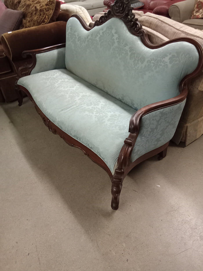 68"W Blue Fabric French Provincial Sofa
