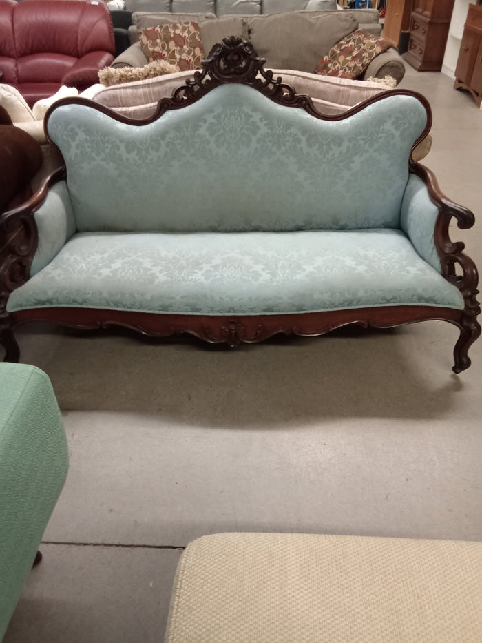 68"W Blue Fabric French Provincial Sofa