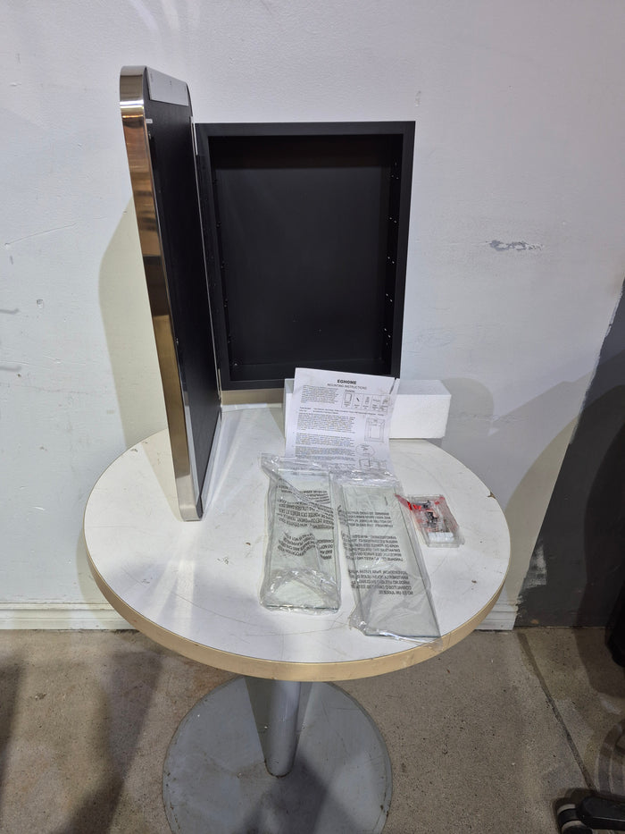 Rounded Rectangular Silver Stainless Steel Recessed Framed Medicine Cabinet