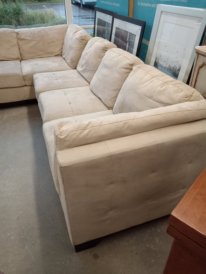 128"W Trombone Velour Fabric Sectional Sofa