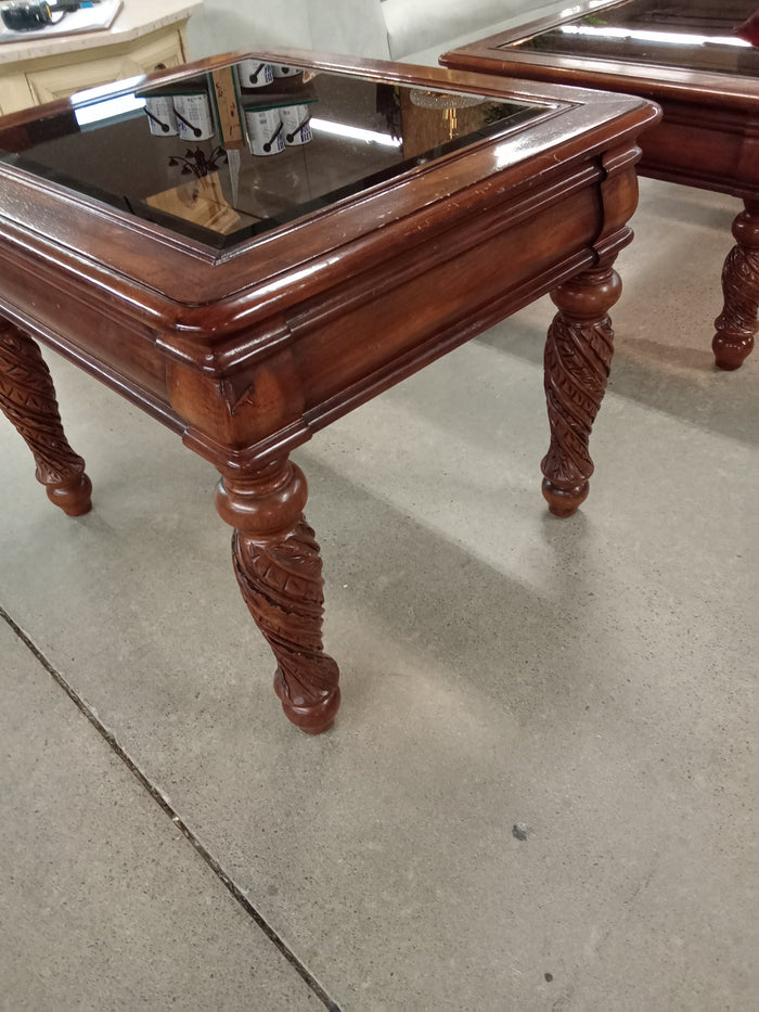 28"W Wooden Side Table with Glass Top