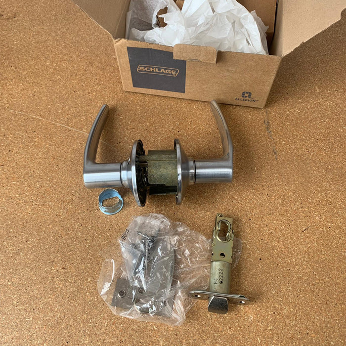 Schlage F10 Jazz Passage Door Lever in Satin Chrome