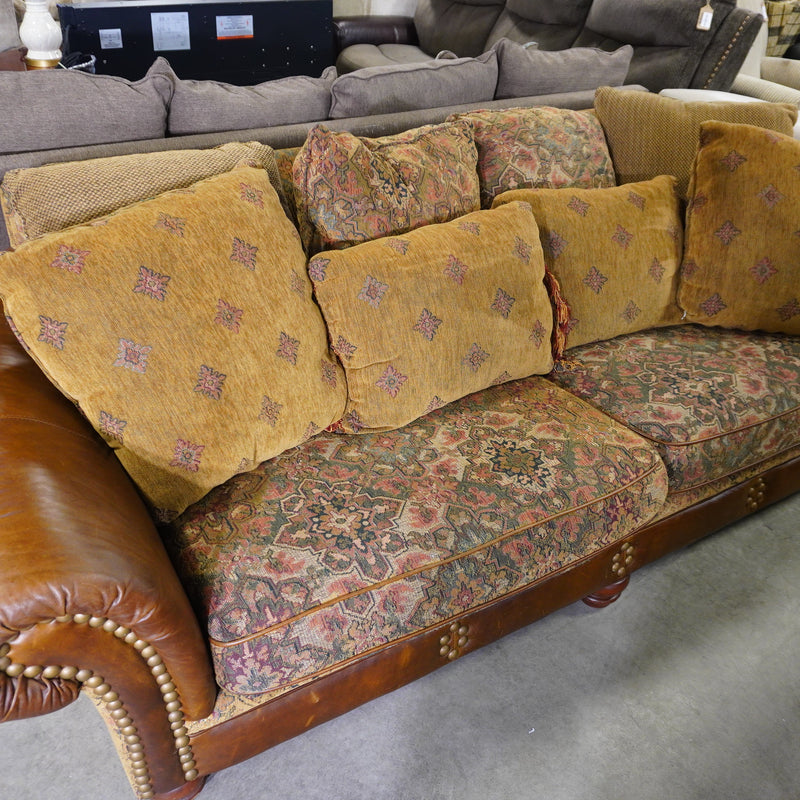 90-inch W 3-Seat Leather & Fabric Chesterfield Sofa