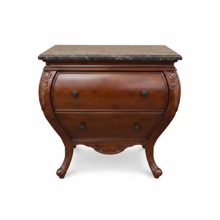 Traditional Two-Drawer Bombe Chest with Marble Top