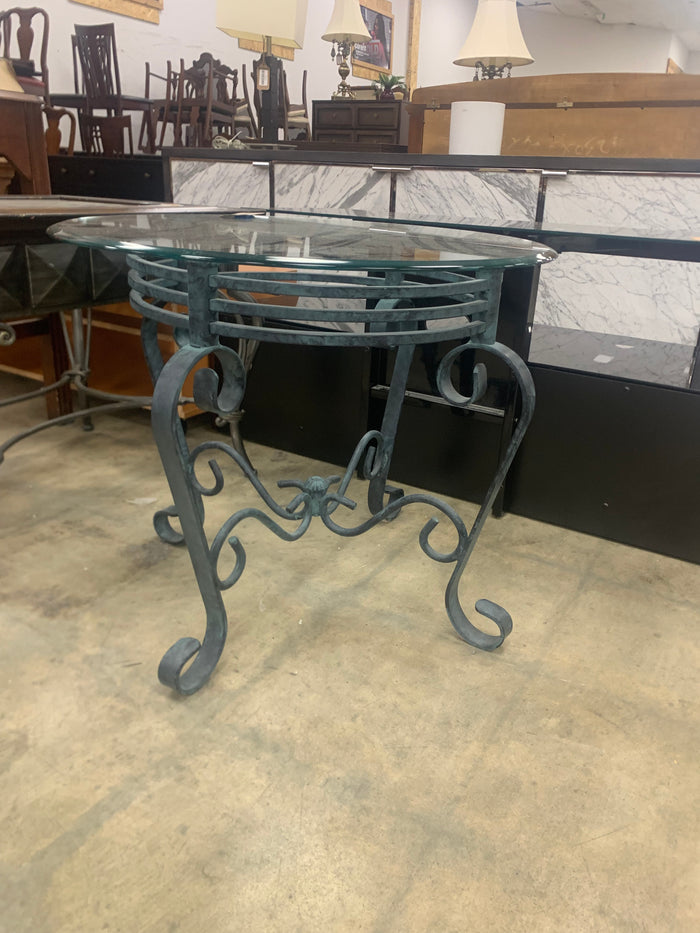 Round Glass Top Side Table With Metal Base