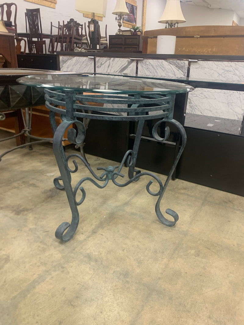 Round Glass Top Side Table With Metal Base