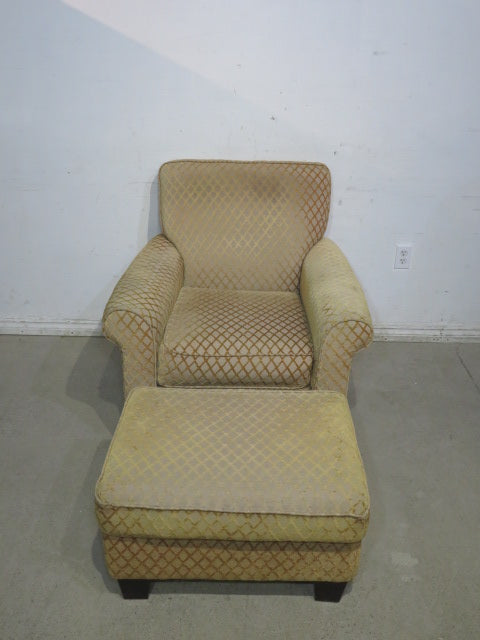 Gold Striped Sofa Chair with Ottoman