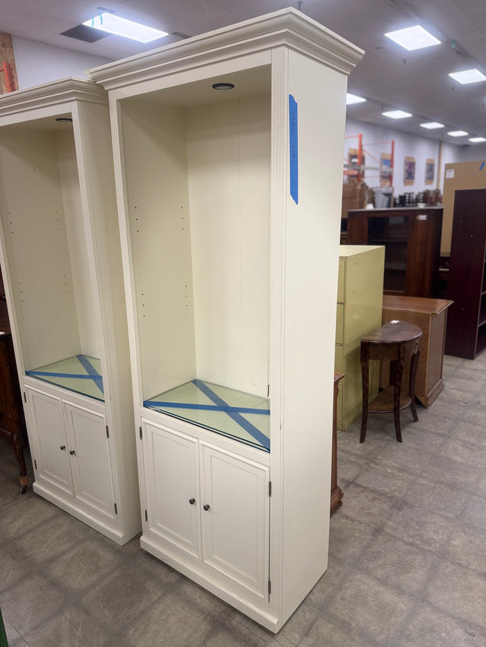 Off-White Wide Media Console w/ Cabinet Bookcase