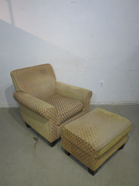 Gold Striped Sofa Chair with Ottoman