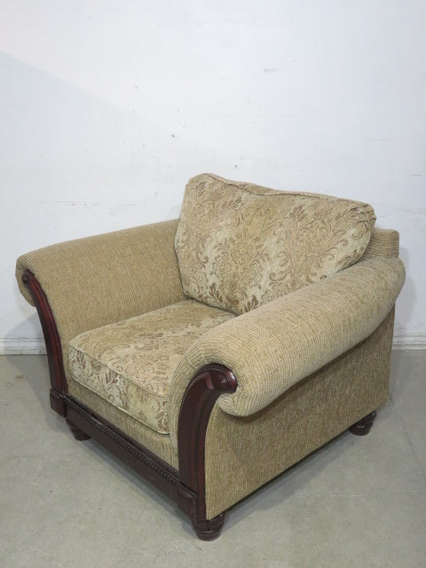 Fabric Armchair with Wooden Accents
