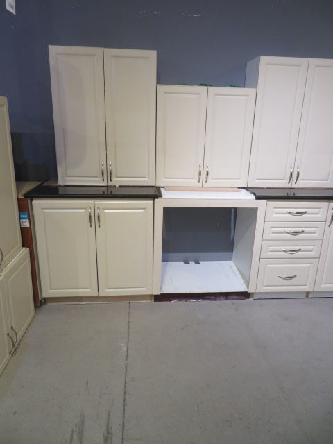 Cream Thermofoil Raised Panel Kitchen Cabinet Set