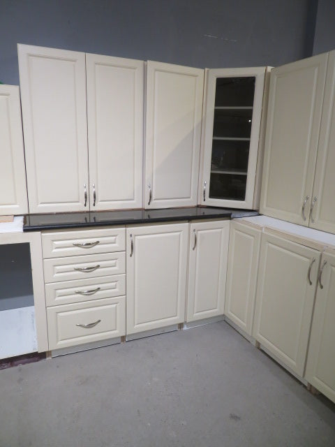 Cream Thermofoil Raised Panel Kitchen Cabinet Set