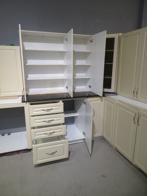 Cream Thermofoil Raised Panel Kitchen Cabinet Set