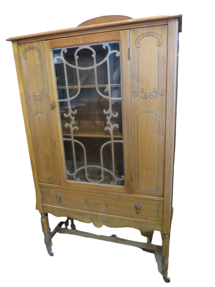 Vintage Dining Room Cabinet on Castors with Glass Door and Drawer