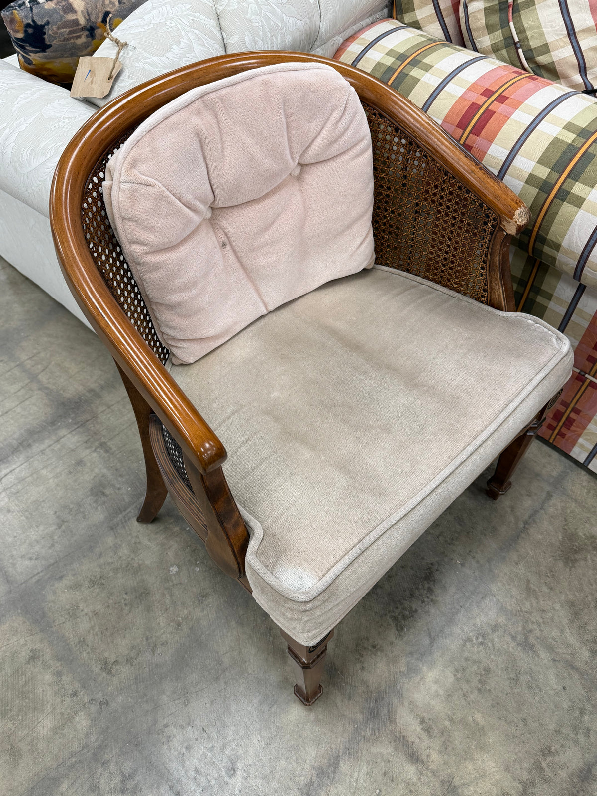 Vintage Barrel Back Rattan Styled Armchair