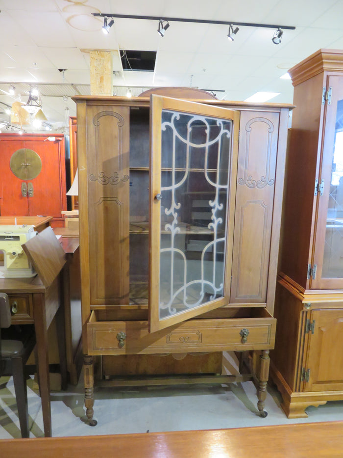 Vintage Dining Room Cabinet on Castors with Glass Door and Drawer