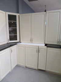 Cream Thermofoil Raised Panel Kitchen Cabinet Set