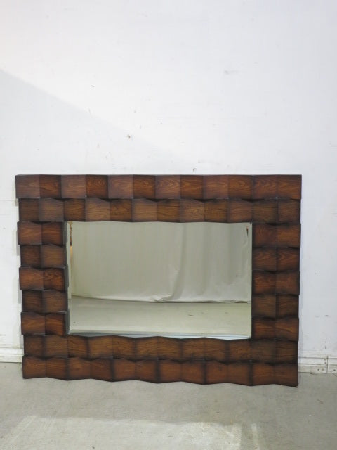 Brown Artificial Abstract Wooden Mirror