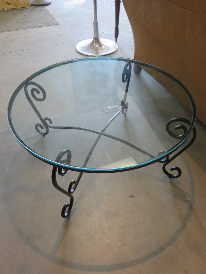 Glass-Top Coffee Table with Black Metal Base