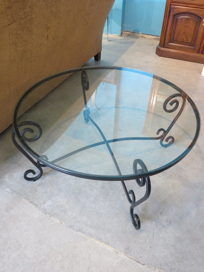 Glass-Top Coffee Table with Black Metal Base