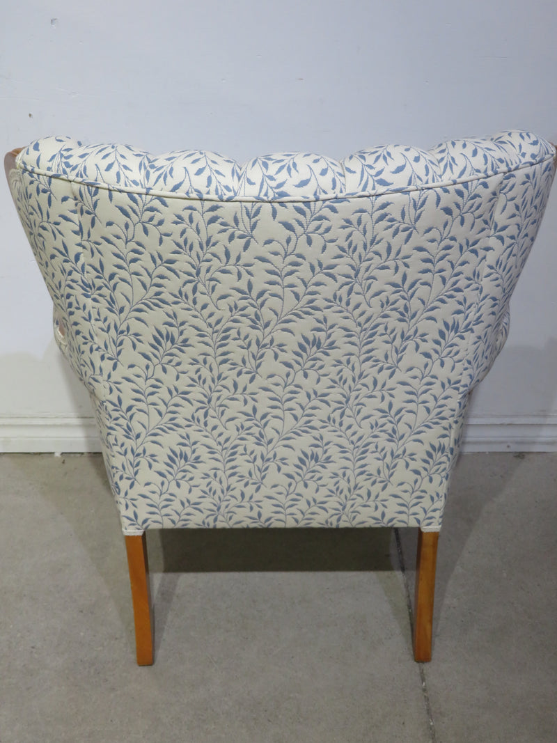 White Armchair with Blue Leaf Detail