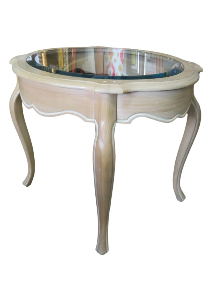 Wood End Table with Glass Top