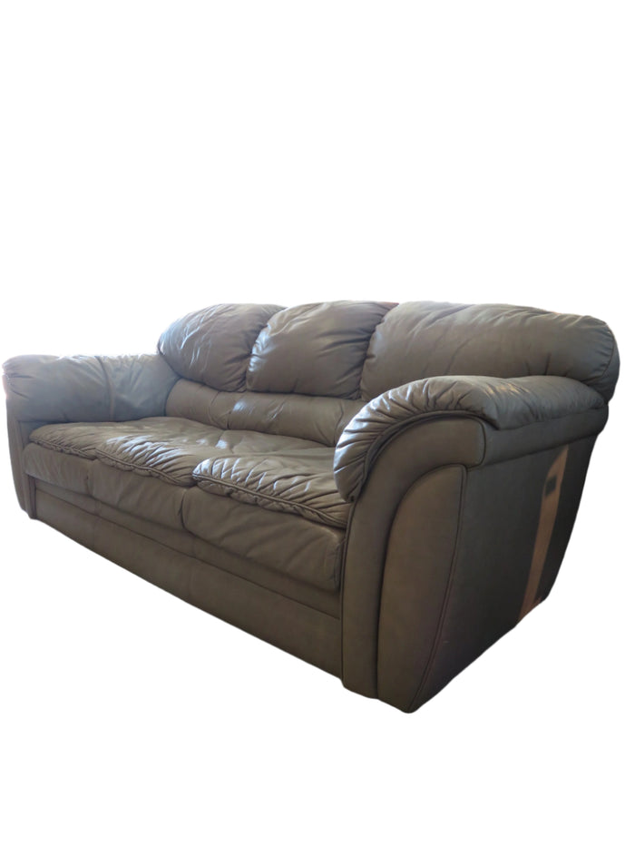 Grey Leather 3-Seat Sofa