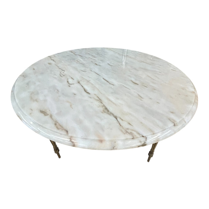Louis XVI Style Marble Top and Brass Cocktail Table
