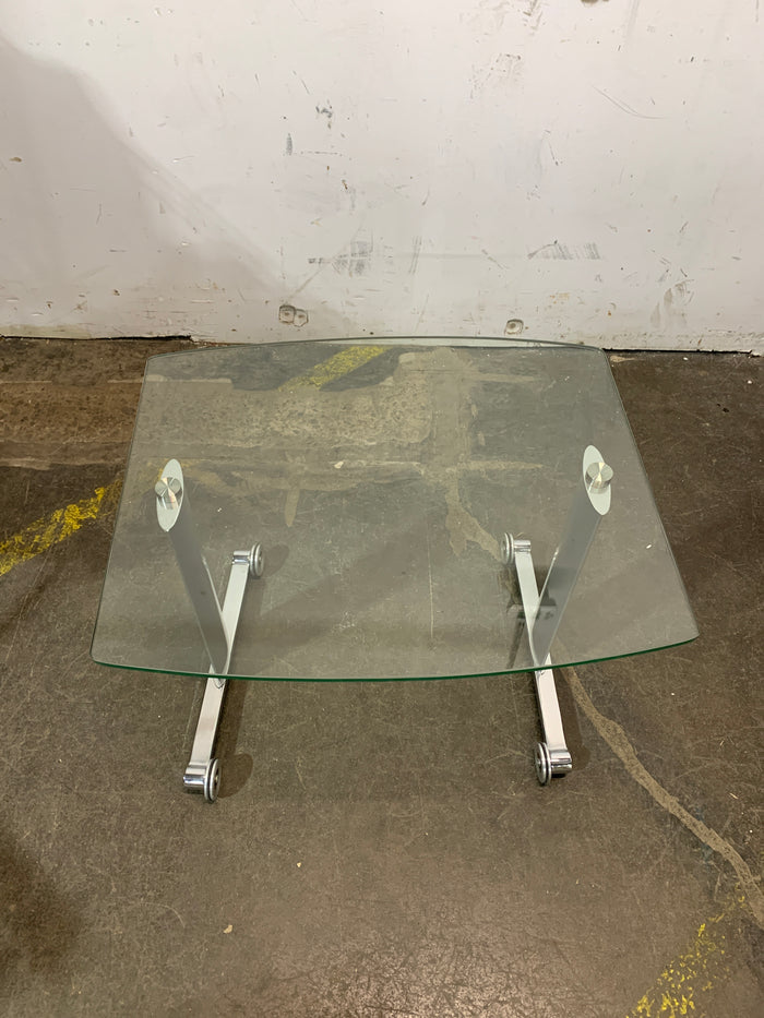 Glass Side Table On Wheels