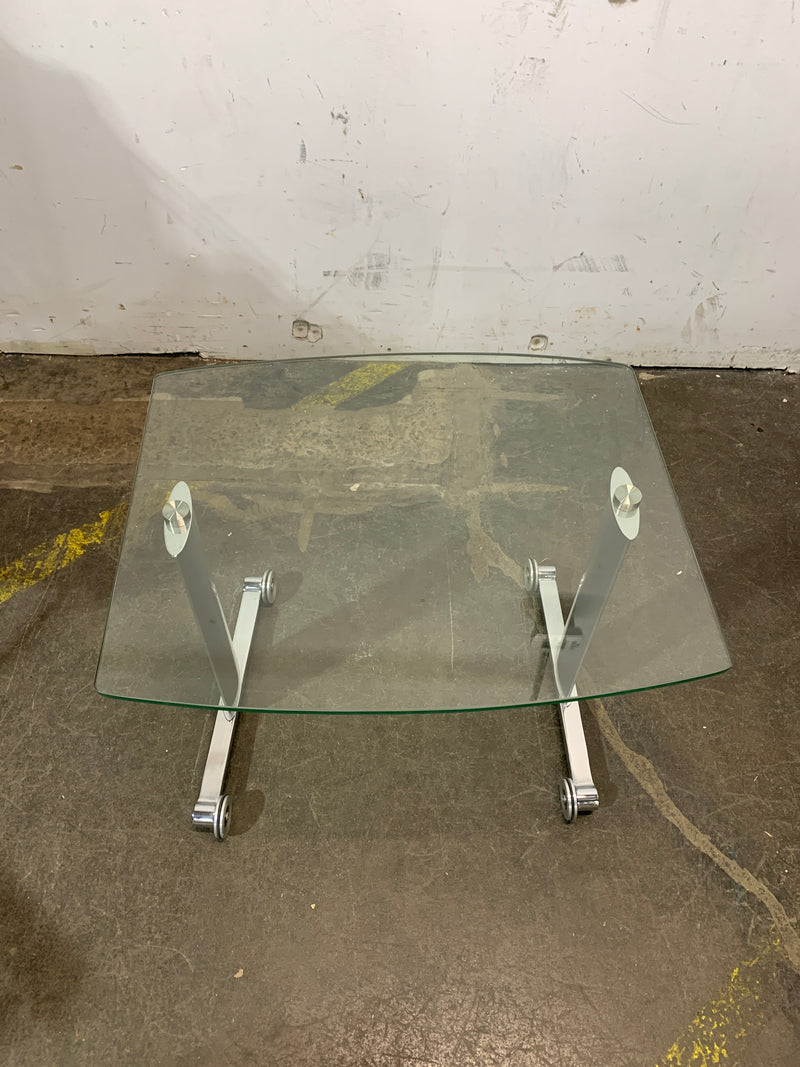 Glass Side Table On Wheels