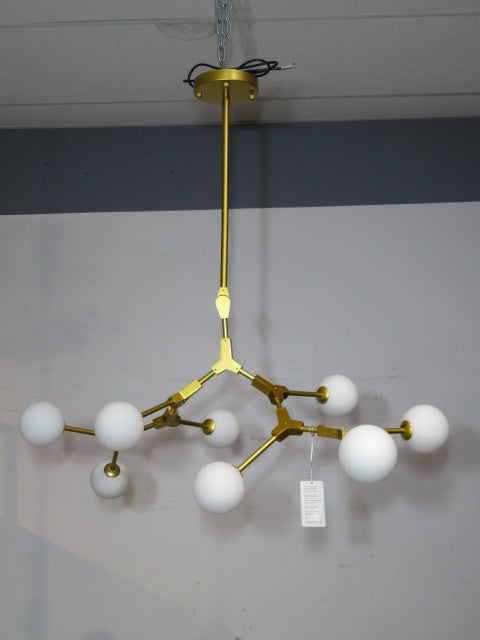 8-Light Gold Chandelier With Milk White Glass Shades