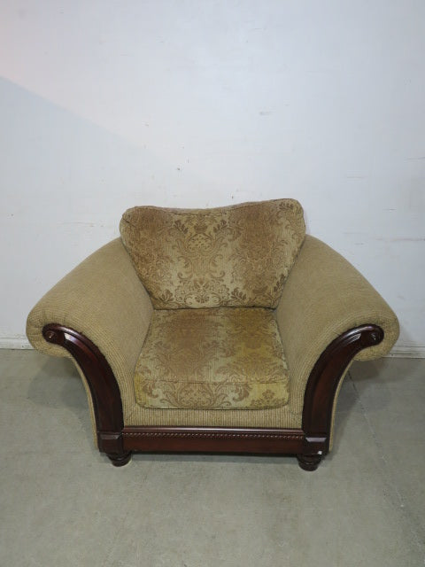 Beige Fabric Sofa Chair with Wood Trim