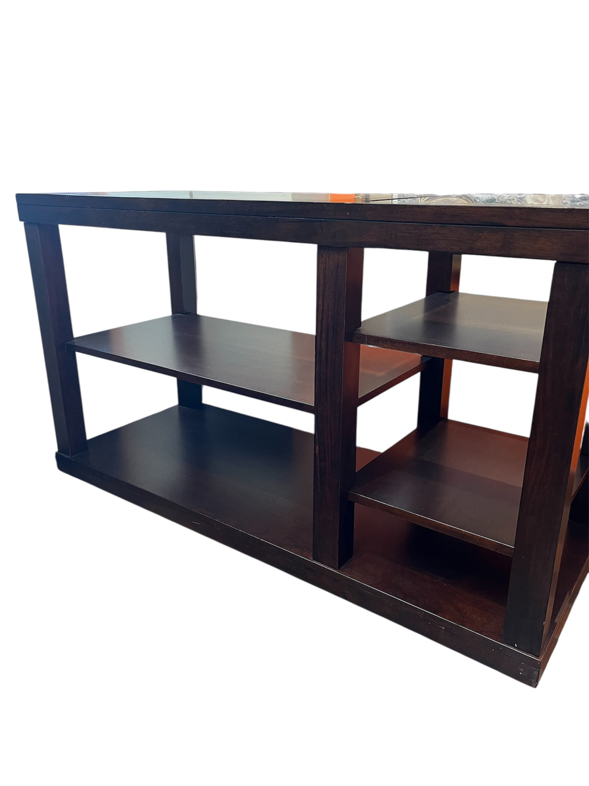 Dark Wood Console Table With Glass Panels