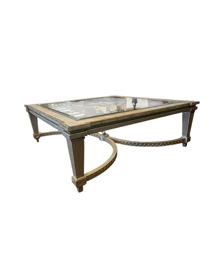 Square Beveled Glass Wood Coffee Table