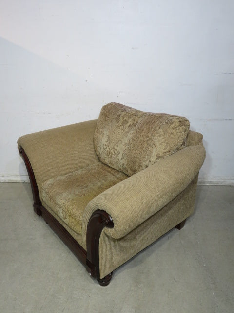 Beige Fabric Sofa Chair with Wood Trim