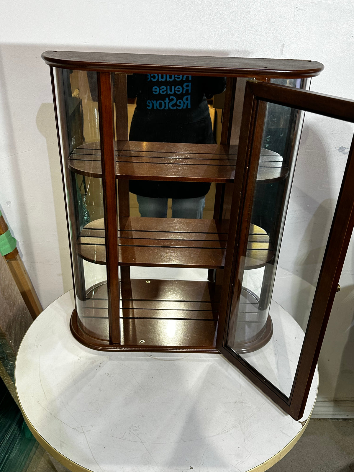 Vintage Bombay Company Curved Glass Wall Curio Cabinet