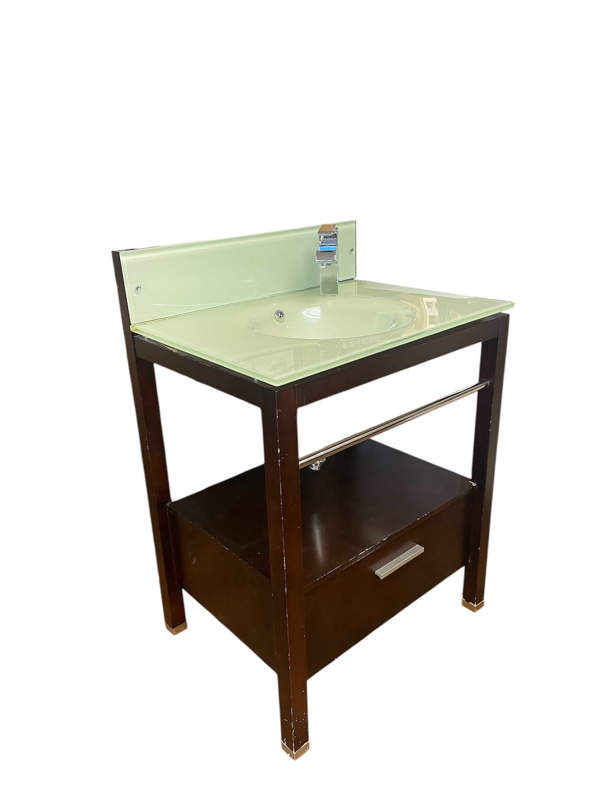 Solid Wood Glass Top 1-Drawer Bathroom Vanity