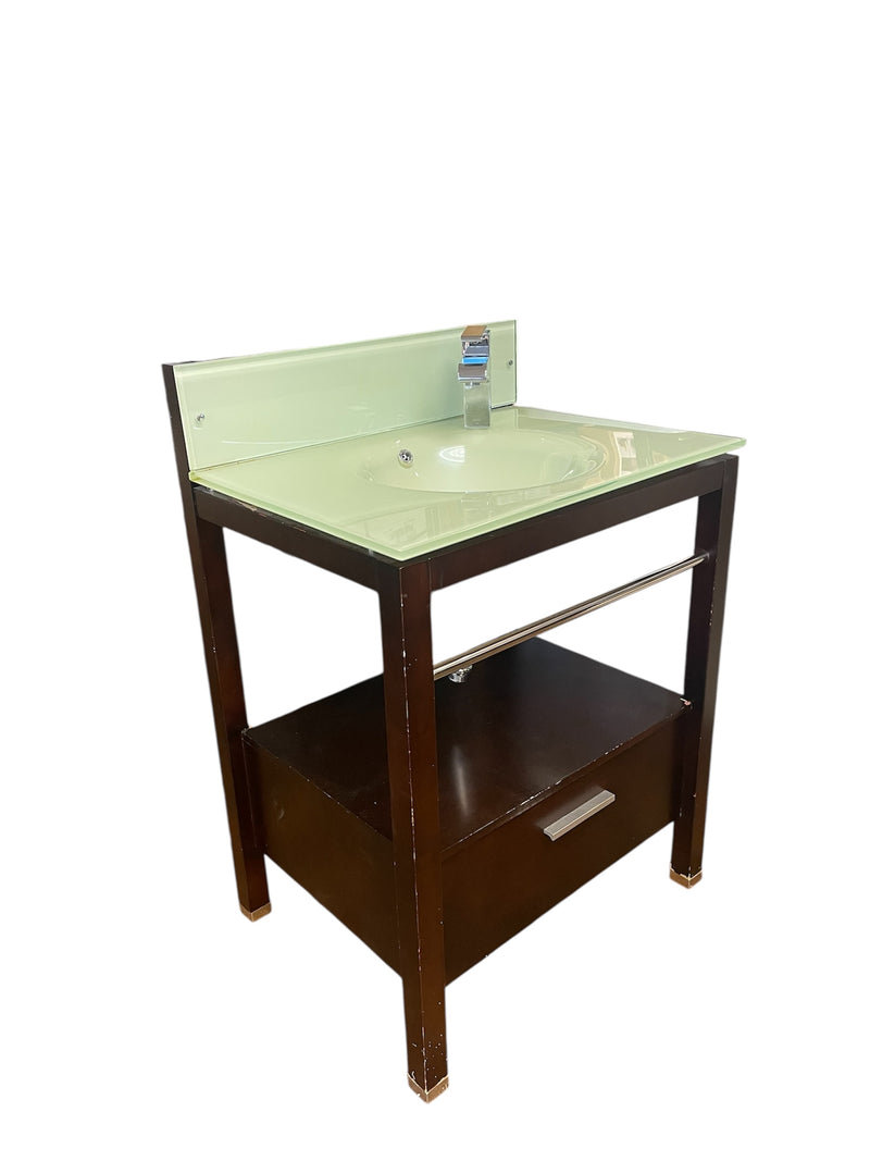 Solid Wood Glass Top 1-Drawer Bathroom Vanity