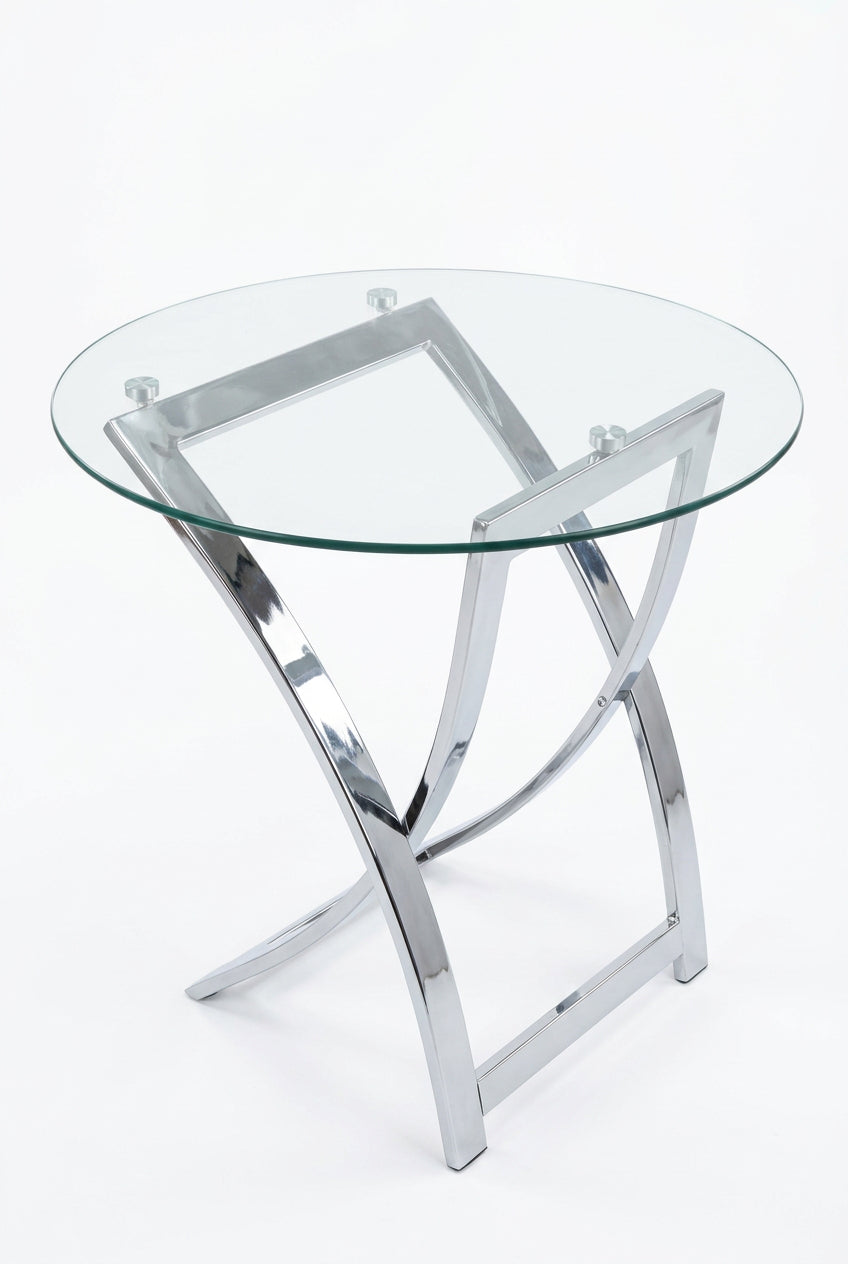 Modern Round Glass-top End Table with Chrome Base