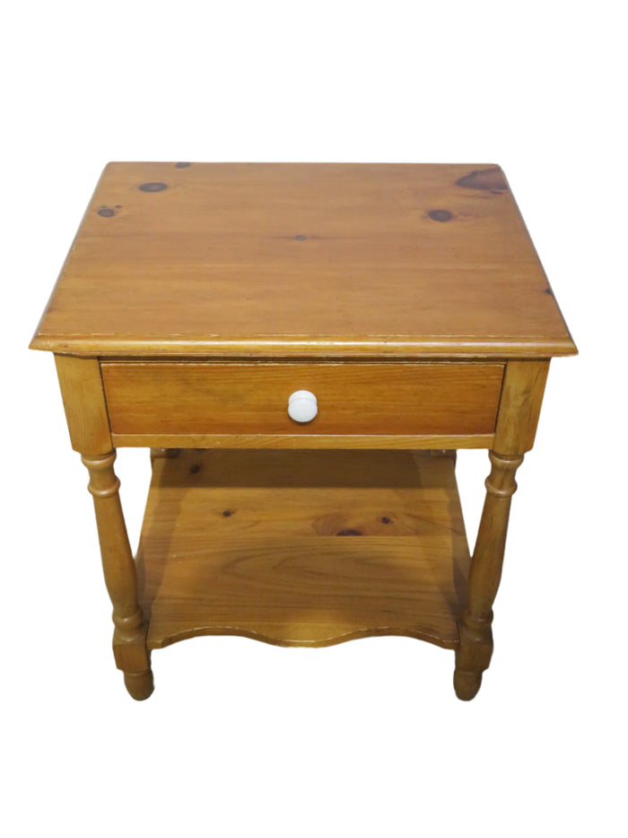 Pine End Table with Drawer and Shelf