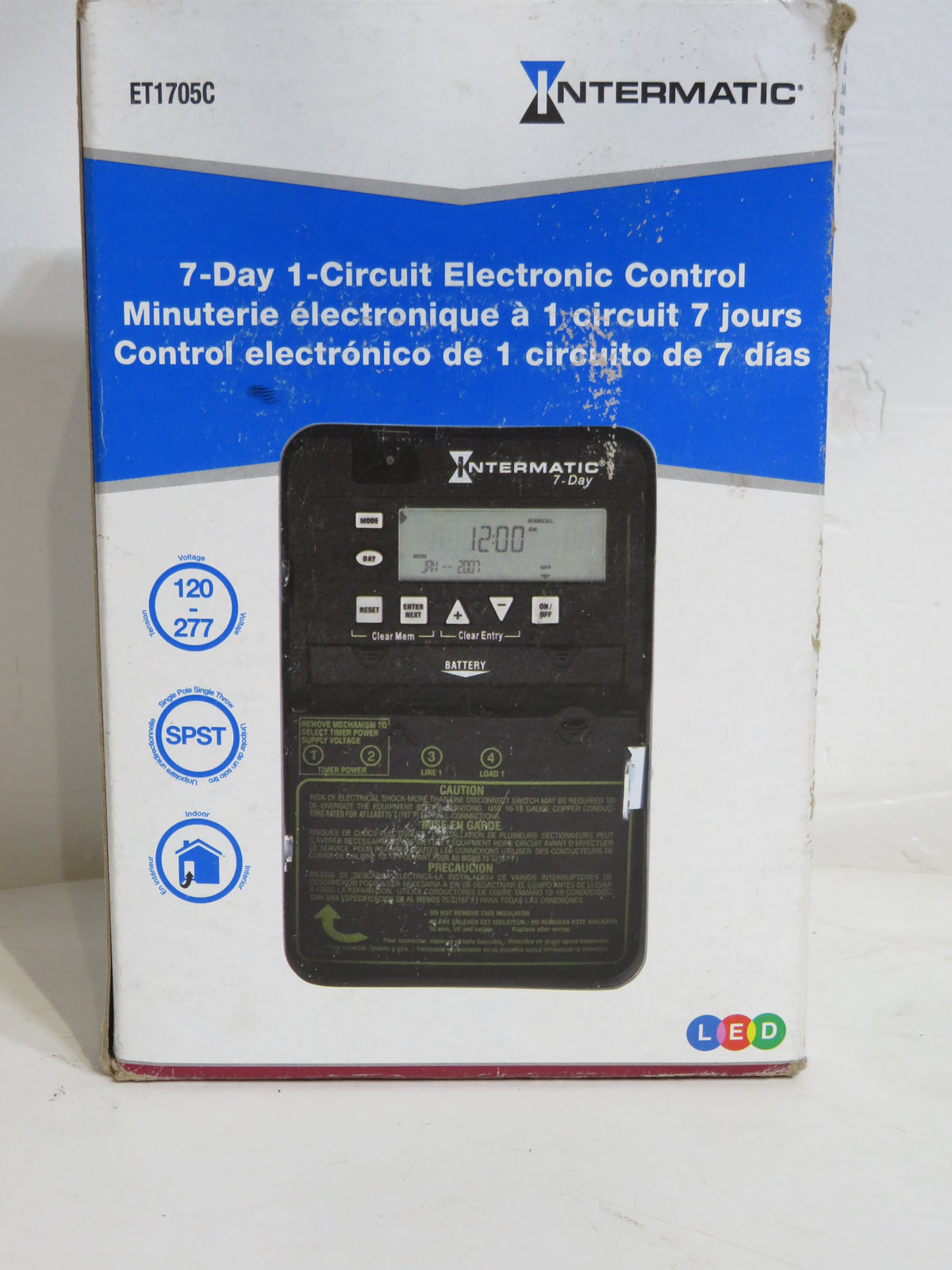 Intermatic 7-Day 1-Circuit Electronic Control, 120-277 VAC, SPST, Indoor Metal Enclosure