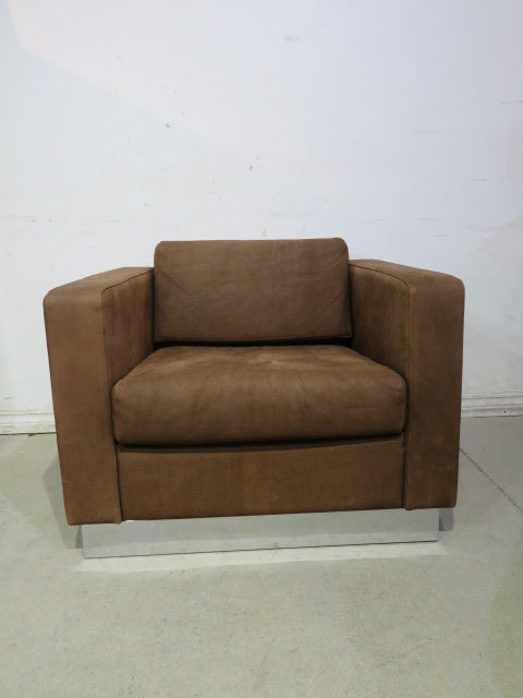 Chocolate Brown Brushed Leather Arm Chair