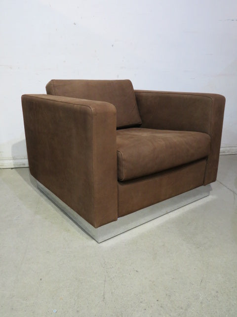 Chocolate Brown Brushed Leather Arm Chair