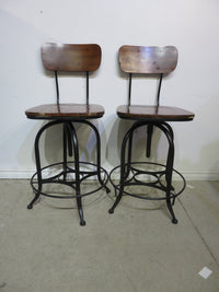 Pair - Metal & Wood Swivel Bar Chairs