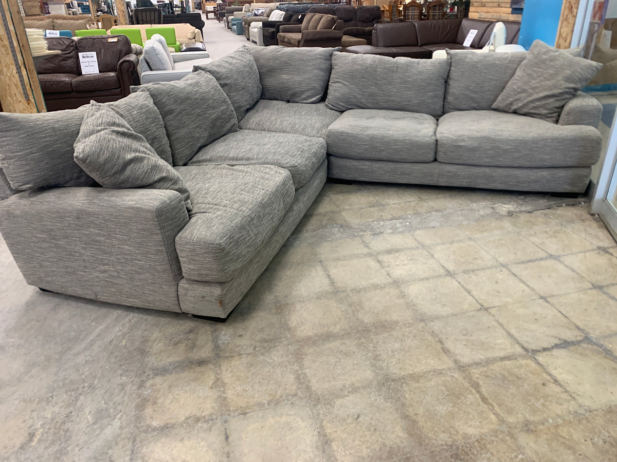 XL Grey Sectional With Wooden Legs