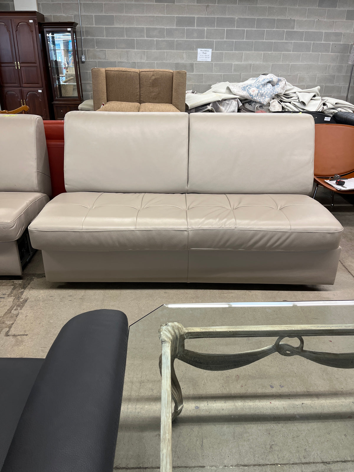 65" Beige Leather Sofa Bed