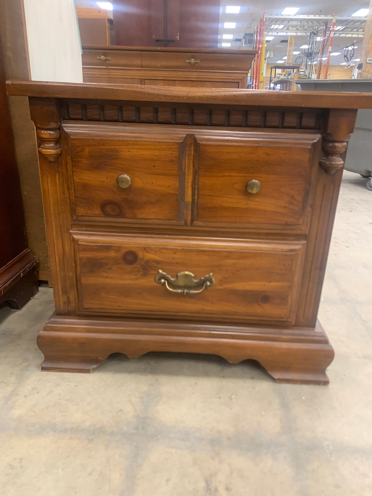 Solid Wood  2 Drawer Nightstand With Bronze Handles
