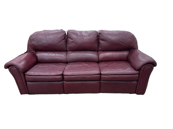Burgundy Leather 3-Seater Sofa